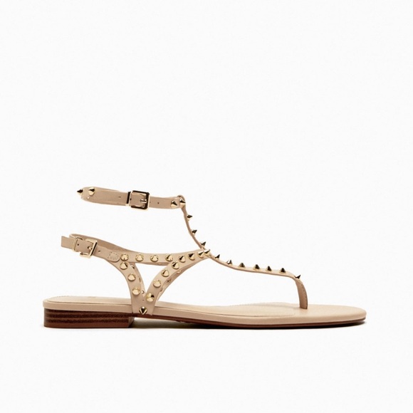 STUDDED FLAT LEATHER SANDALS - Picture 3 of 7